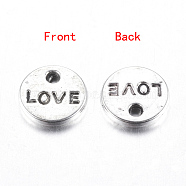 Valentines Day Gift Ideas for Wife Tibetan Style Alloy Charms Pendants, Cadmium Free & Nickel Free & Lead Free, Flat Round with LOVE, Antique Silver, 9x1mm, Hole: 1.5mm(TIBEP-A123976-AS-FF)