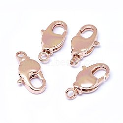 Brass Lobster Claw Clasps, Real Rose Gold Plated, 17x9x4mm, Hole: 2mm(X-KK-F764-15RG)