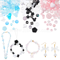 PandaHall Elite 3 Bags 3 Colors Transparent & Opaque Resin Beads, Flower & Faceted Round & Heart & Butterfly, Mixed Shapes, Mixed Color, 8~30x7.5~34x5.5~10mm, Hole: 1~4mm, 48~78pcs/bag, 1 bag/color(RESI-PH0001-71)