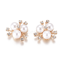 Alloy Cabochons, with Crystal Rhinestone & Acrylic Imitation Pearl, Flower, Light Gold, White, 19~20x21~22x10mm(PALLOY-I198-A05)