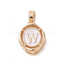 304 Stainless Steel Enamel Pendants, Oval with Letter, Golden, White, Letter.W, 15.5x11.5x4mm, Hole: 4.5x2.5mm(STAS-H174-03W)