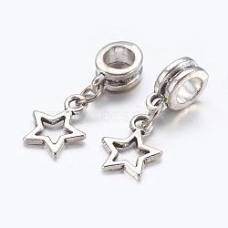 Alloy European Dangle Charms, Star, Antique Silver, 23mm, Hole: 5mm(PALLOY-JF00001-22)