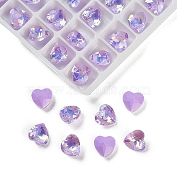 Pointed Back Glass Rhinestone Cabochons, Imitation Tourmaline, Faceted, Heart, Purple, 8x8x5mm(GGLA-S003-02D)