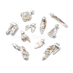 Natural Freshwater Pearl Pendants, with Silver Tone Brass Findings, Lead Free & Cadmium Free, Nuggest, 31.5~61.5x10~27x2~7mm, Hole: 2mm(KK-F836-01S)