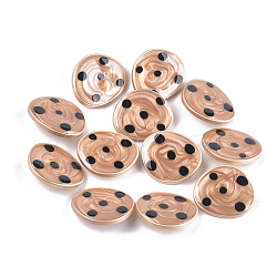 Zinc Alloy Shank Buttons, with Epoxy Resin, Oval, Matte Gold Color, SandyBrown, 21.5x25x7.5mm, Hole: 2mm(BUTT-S023-06B-01)