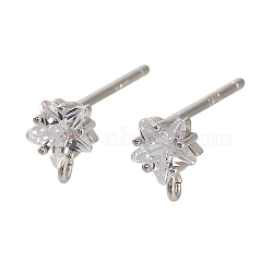 Rhodium Plated 925 Sterling Silver Ear Stud Findings, with Cubic Zirconia, Star, 7x5mm, Hole: 1mm, Pin: 12x0.9mm(STER-F058-01P-06)