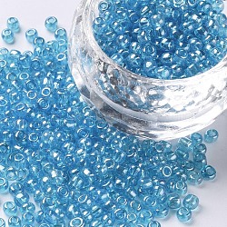 Glass Seed Beads, Trans. Colours Lustered, Round, Light Cyan, 3mm, Hole: 1mm, about 10000pcs/pound(SEED-US0003-3mm-103)