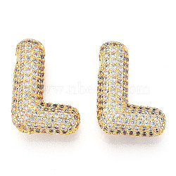 Brass Micro Pave Cubic Zirconia Pendants, Alphabet, Letter L, 25x15.5x8mm, Hole: 3.5~4x2.2~2.5mm(KK-N254-06G-L)