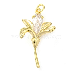 Rack Plating Brass Cubic Zirconia Pendants, Long-Lasting Plated, Lead Free & Cadmium Free, Flower, Real 18K Gold Plated, 25x14.5x6mm, Hole: 3mm(KK-S396-33G)