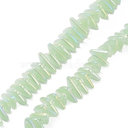 Electroplate Glass Beads Strands, Imitation Jade, Triangle, Light Green, 9x15.5~16mm, Hole: 1mm, about 120pcs/strand, 24.57~25.67''(62.4~65.2cm)(EGLA-R114-01J)