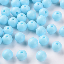 Opaque Acrylic Beads, Round, Sky Blue, 8x7mm, Hole: 2mm(X-MACR-S370-C8mm-A07)