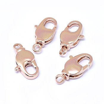 Brass Lobster Claw Clasps, Real Rose Gold Plated, 17x9x4mm, Hole: 2mm