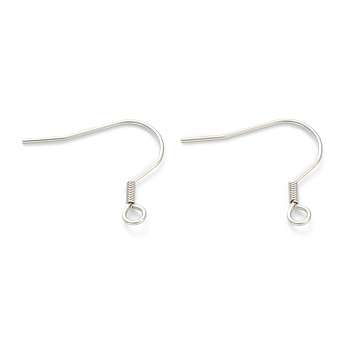 316 Surgical Stainless Steel Earring Hooks, Ear Wire, with Horizontal Loop, Stainless Steel Color, 19mm, Hole: 2mm, 22 Gauge, Pin: 0.6mm