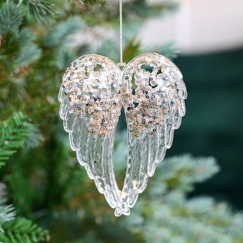 Acrylic with Sequin Pendant Decoration, Christmas Tree Hanging Decorations, for Party Gift Home Decoration, Wing, 147x110mm