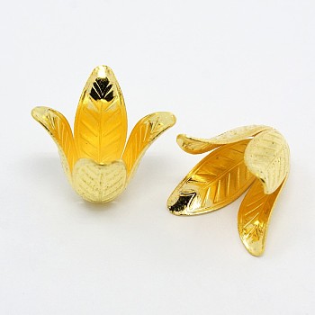 4-Petal Brass Flower Bead Caps, Golden, 17x22mm, Hole: 2.5mm