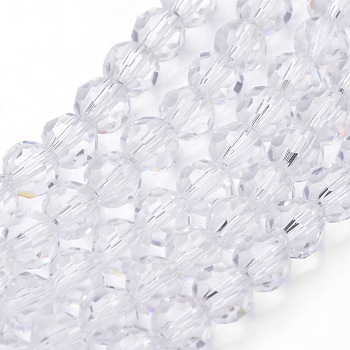 Transparent Glass Bead Strands, Imitate Austrian Crystal, Faceted(32 Facets), Round, Clear, 10mm, Hole: 1mm, about 72pcs/strand, 25~27 inch