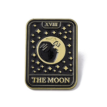 The Moon Tarot Card Enamel Pin, Red Copper Brass Brooch for Backpack Clothes, Black, 30x22x2mm, Pin: 1.3mm.