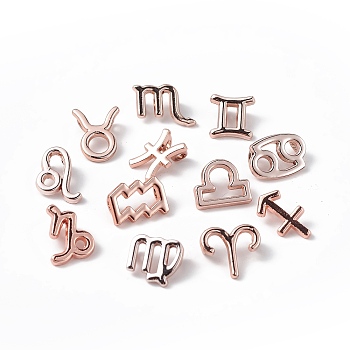 12Pcs 12 Style Alloy Charms Set, Twelve Constellations Charm, Rose Gold, 11~15x8.5~13.5x2.5~6mm, Hole: 2mm, 1pc/style