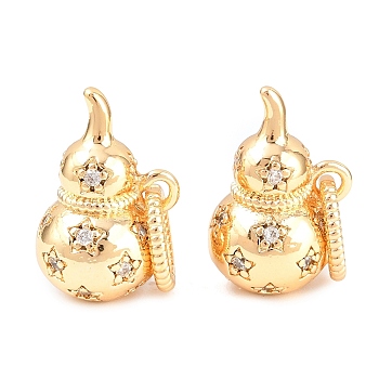 Brass Pave Clear Cubic Zirconia Pendants, Gourd Charms, Real 18K Gold Plated, 9.5x16.5x9.5mm, Hole: 6x4mm