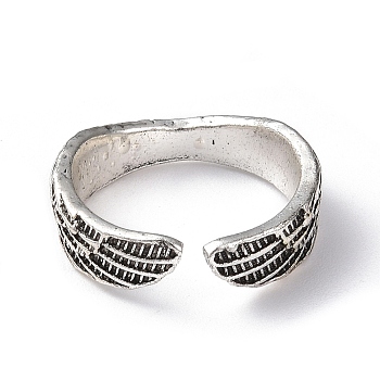 Alloy Wing Open Cuff Ring for Women, Antique Silver, Wide: 4~6.5mm, Inner Diameter: 18mm