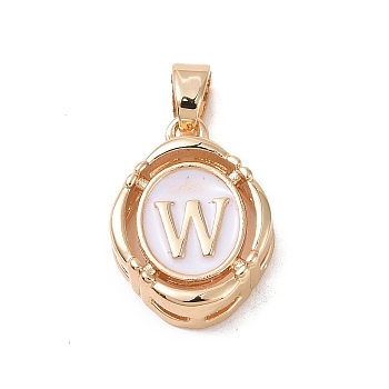 304 Stainless Steel Enamel Pendants, Oval with Letter, Golden, White, Letter.W, 15.5x11.5x4mm, Hole: 4.5x2.5mm