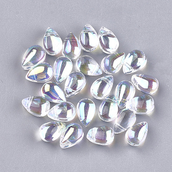 Transparent Glass Charms, AB Color Plated, teardrop, Clear AB, 9x6x6mm, Hole: 0.5mm