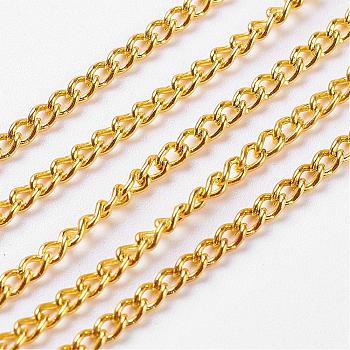 Unwelded Iron Twisted Chains, Curb Chains, with Spool, Golden, 3.3x2.1x0.6mm, about 328.08 Feet(100m)/roll