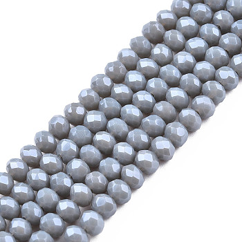 Electroplate Glass Beads Strands, Pearl Luster Plated, Faceted, Rondelle, Light Steel Blue, 8x6mm, Hole: 1~1.4mm, about 67~72pcs/strand, 16.14~16.53 inch(41~42cm)