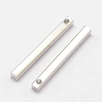 Rack Plating Brass Pendants, Bar, Silver Color Plated, 20x2x2mm, Hole: 1mm