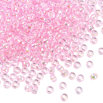 500Pcs UV Plating Acrylic Beads, Large Hole Beads, Iridescent, Rondelle, Lavender Blush, 9x6mm, Hole: 4mm