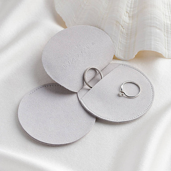 Velvet Jewelry Envelope Pouches, Jewelry Gift Bags, for Ring Necklace Earring Bracelet, Flat Round, Light Grey, 7cm