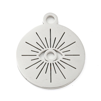 304 Stainless Steel Pendants, Laser Cut, Stainless Steel Color, Flat Round Charm, Eye, 25x21x1mm, Hole: 3mm