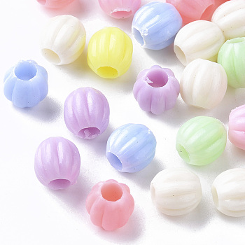 Opaque Polystyrene(PS) Plastic European Beads, Large Hole Beads, Pumpkin, Mixed Color, 8.5x8.5mm, Hole: 4mm, about 2000pcs/500g