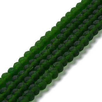 Transparent Glass Beads Strands, Faceted, Frosted, Rondelle, Dark Green, 8mm, Hole: 1mm, about 65~68pcs/strand, 15.7~16.1 inch(40~41cm)