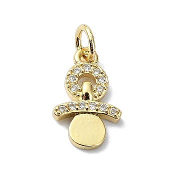 Brass Micro Pave Claer Cubic Zirconia Charms, with Jump Ring, Pacifiers Shape, Real 18K Gold Plated, 14x9x2mm, Hole: 3mm