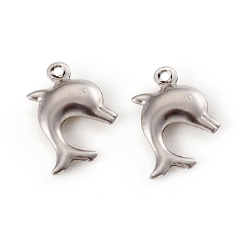304 Stainless Steel Pendants, Dolphin, Stainless Steel Color, 16x10x3mm, Hole: 1mm