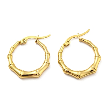Vacuum Plating 304 Stainless Steel Hoop Earrings with for Women, Bamboo, Golden, 24x22.5x3.5mm