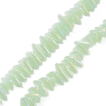 Electroplate Glass Beads Strands, Imitation Jade, Triangle, Light Green, 9x15.5~16mm, Hole: 1mm, about 120pcs/strand, 24.57~25.67''(62.4~65.2cm)