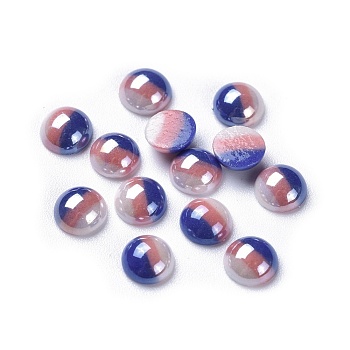 Opaque Glass Cabochons, Stripe Pattern, Half Round, Colorful, 6~6.5x3mm