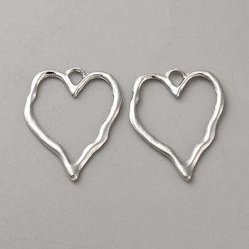 Zinc Alloy Pendants, Heart, Platinum, 36x28x1.8mm, Hole: 4.3x4mm