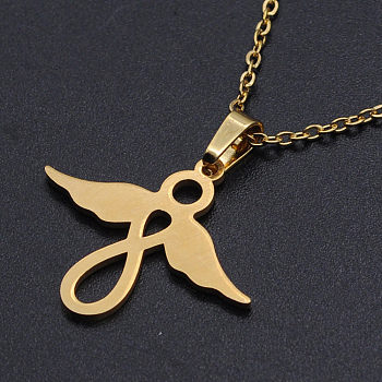 201 Stainless Steel Pendants Necklaces, with Cable Chains and Lobster Claw Clasps, Angel, Golden, 17.71 inch(45cm), 1.5mm