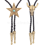 2Pcs 2 Style Ox-head & Star Lariat Necklace for Men Women, Imitation Leather Cord Slider Necklace, Black, Antique Bronze, 40.94 inch(104cm), 1pc/style(NJEW-GF0001-06)