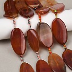 Natural Banded Agate Beads Strands, Dyed & Heated, Twist Oval, Peru, 47~51x24.5~27.5x5~7.5mm, Hole: 1.8~2mm, about 7pcs/strand, 16.14~16.61''(41~42.2cm)(G-F825-H01-02A)