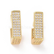 Cubic Zirconia Rectangle Stud Earrings, Real 18K Gold Plated Brass Half Hoop Earrings for Women, Clear, 17x5mm, Pin: 0.7mm(EJEW-C008-22G-01)