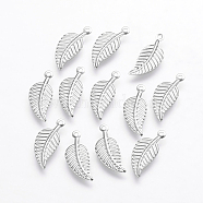 Stainless Steel Charms, Leaf, Stainless Steel Color, 14x6x0.5mm, Hole: 1mm(STAS-P160-04P)
