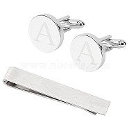 Brass Cuff Button, Cufflink Findings for Apparel Accessories, with Clip & Letter, Silver, Stainless Steel Color, 20x18x17mm, 1set/box(KK-GF0001-03A)