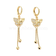 Clear Cubic Zirconia Butterfly Dangle Hoop Earrings, Brass Chain Tassel Drop Earrings for Women, Golden, 60mm, Pin: 0.8mm(EJEW-P224-05G)