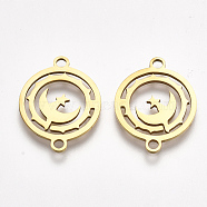 201 Stainless Steel Links connectors, Laser Cut Links, Flat Round with Moon and Star, Golden, 19.5x15.5x1mm, Hole: 1.5mm(STAS-S106-45G)