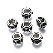 Alloy Rhinestone European Beads, May Birthstone Beads, Large Hole Beads, Cadmium Free & Lead Free, Fit European Bracelet Jewelry Making, Antique Silver, Rondelle, Emerald, 11x6.5mm, Hole: 5mm(MPDL-Q212-001D-RS)