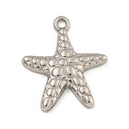 Non-Tarnish 304 Stainless Steel Pendants, Starfish Charm, Stainless Steel Color, 23x19.5x3mm, Hole: 2mm(STAS-I307-520P)